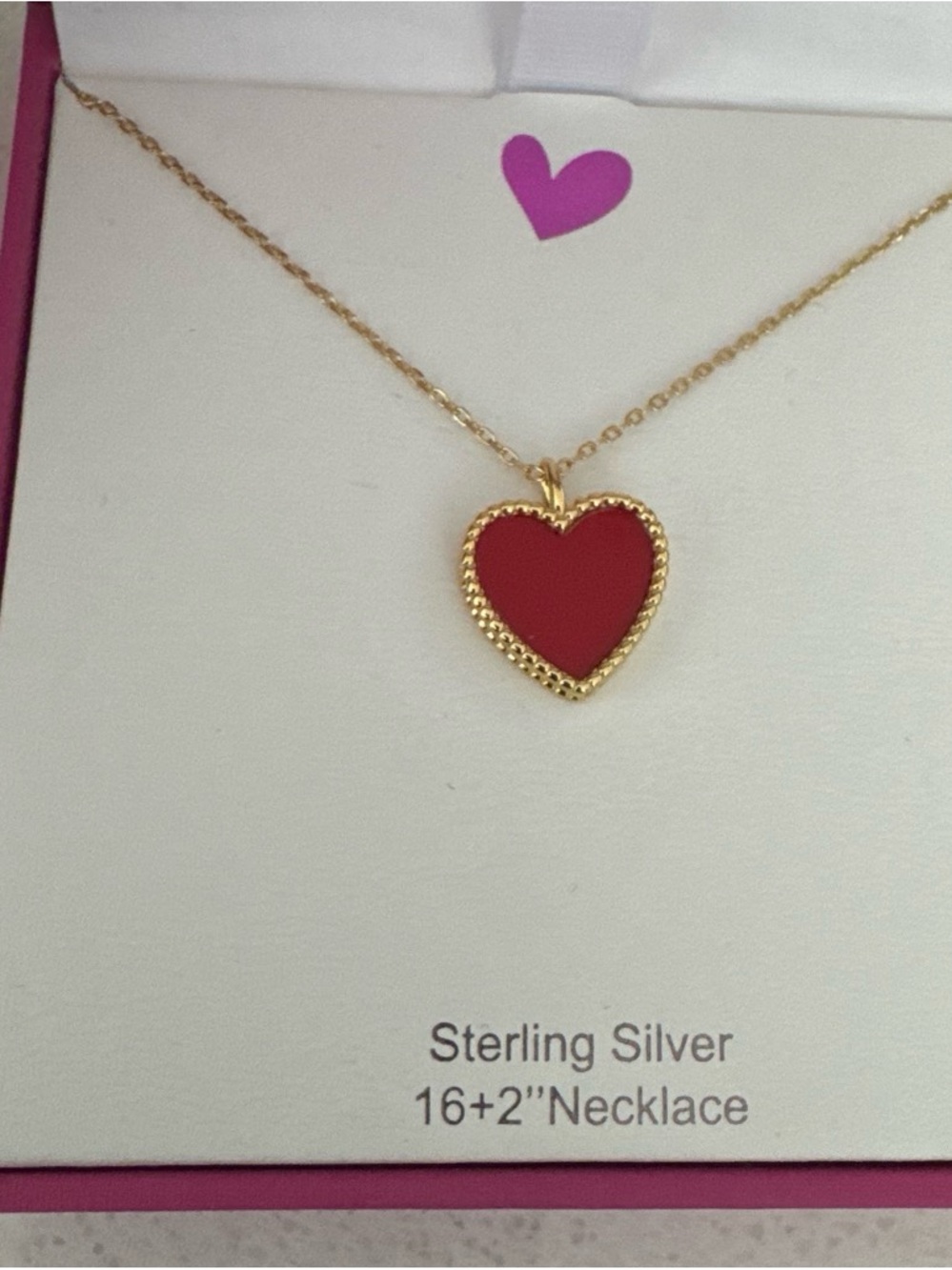 Heart Pendant Necklace in Red and Gold - Sterling Silver